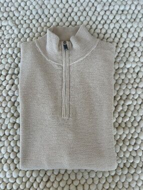 Men's Beige Waffle-Knit Quarter-Zip Sweater